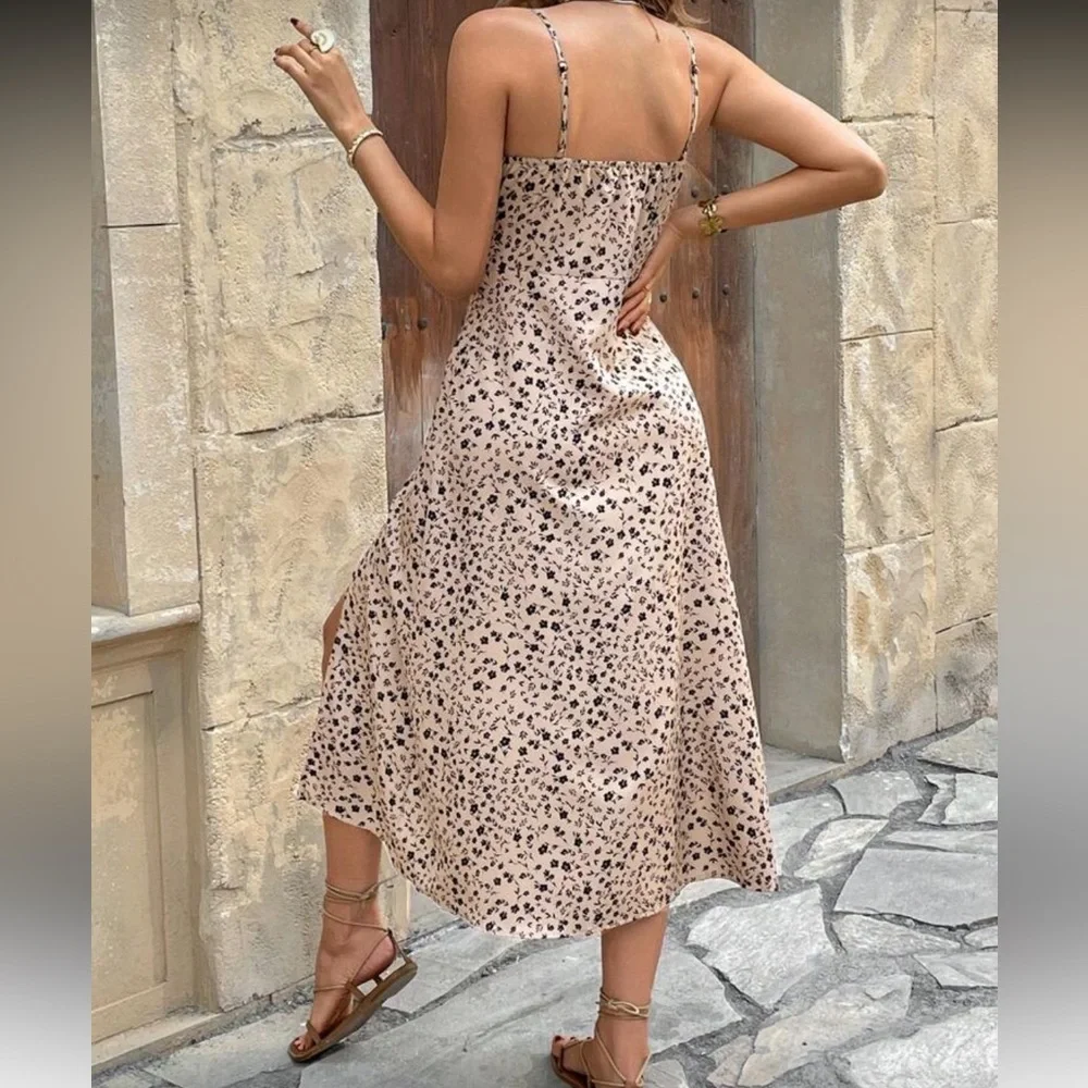 Elegant Tan Spaghetti Strap Dress